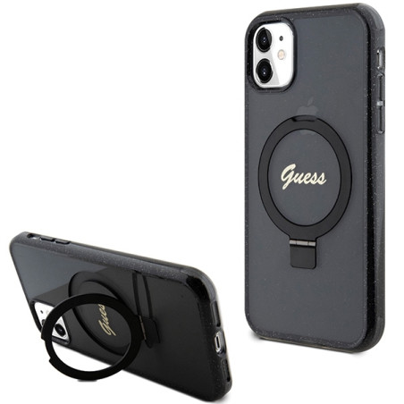 Kryt Guess RING STAND SCRIPT GLITTER iPhone 11 / XR - černý