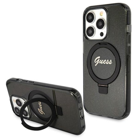 Kryt Guess Ring Stand Script Glitter pro iPhone 13 - black