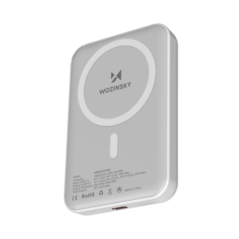 Powerbanka Wozinsky WRW349YWS 10000 mAh magnetická - bílá