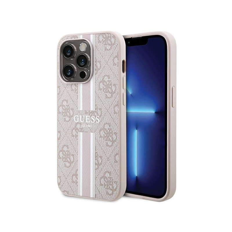 Kryt Guess 4G Printed Stripes pro iPhone 15 Pro - růžová