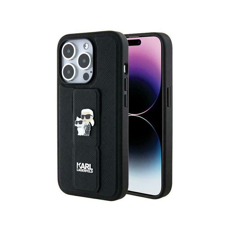 Kryt Karl Lagerfeld Gripstand Saffiano Karl&Choupette pro iPhone 13 Pro / 13 - black