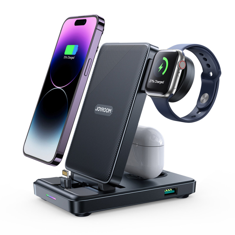 Joyroom Nabíjecí stanice 4 v 1 JR-WQS02 iPhone AirPods Apple Watch skládací s Lightning konektorem - černá