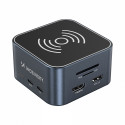 Hub USB-C 12 in 1 Wozinsky WHBC09Y8S multifunctional, with wireless charging function, aluminum, with 15 cm cable - gray