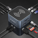 Hub USB-C 12 in 1 Wozinsky WHBC09Y8S multifunctional, with wireless charging function, aluminum, with 15 cm cable - gray
