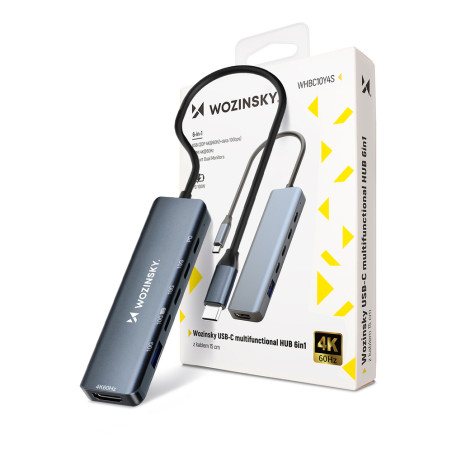 Hub USB-C 6v1 Wozinsky WHBC10Y4S multifunkční, hliníkový, s kabelem 25 cm - šedý