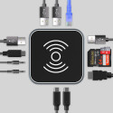 Hub USB-C 12v1 Wozinsky WHBC09Y8S multifunkční, s funkcí bezdrátového nabíjení, hliníkový, s kabelem 15 cm - šedý