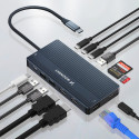 Hub USB-C 14v1 Wozinsky WDS03Y5S multifunkční, hliníkový, pro 3 monitory, s kabelem 15 cm - šedý