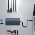 Hub USB-C 14v1 Wozinsky WDS03Y5S multifunkční, hliníkový, pro 3 monitory, s kabelem 15 cm - šedý