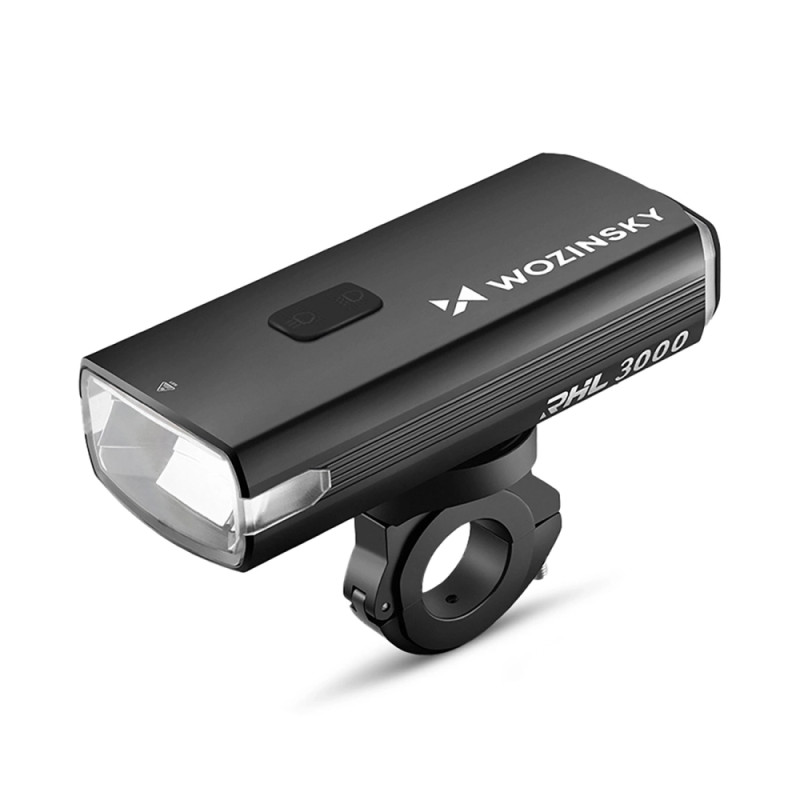 Přední světlo na kolo Wozinsky + kabel USB-C (3000 lm) - černé