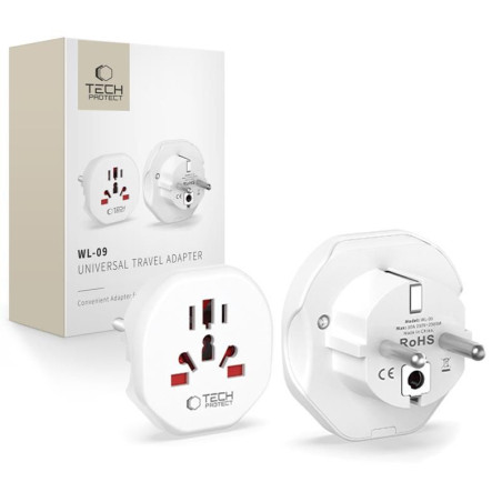 Cestovní adaptér Tech-Protect univerzální do EU - bílý