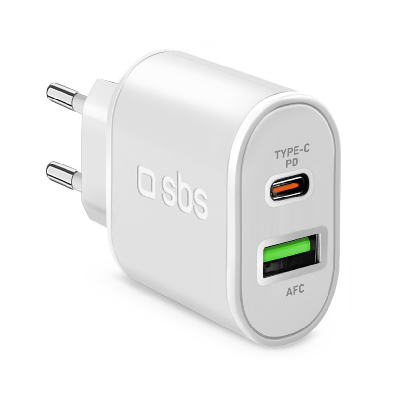 Nabíječka do sítě SBS TETRPD20W 20W USB-A USB-C s Power Delivery - bílá