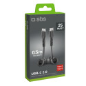 Spirálový kabel SBS TECABLETYPCCSK USB-C na USB-C 0,5 m - černý