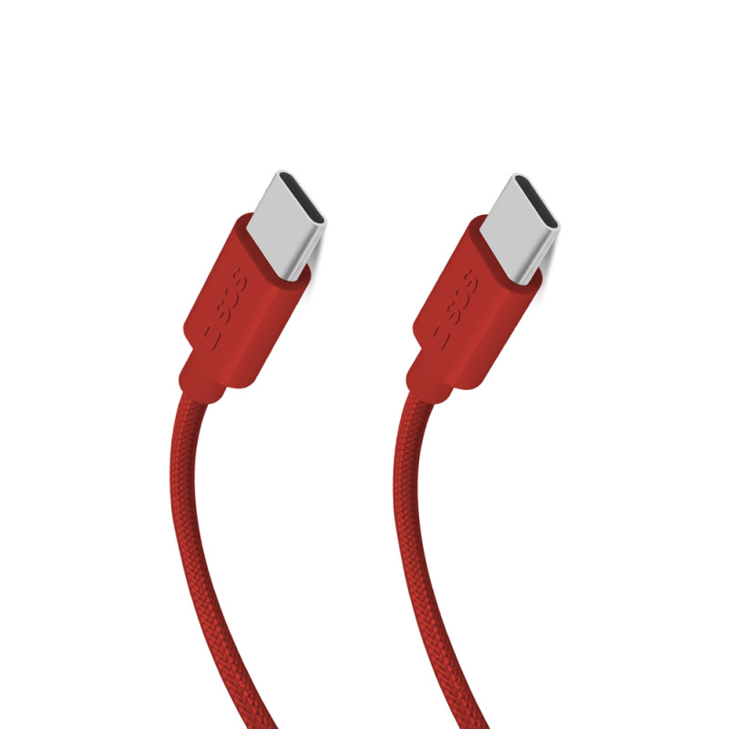 Kabel SBS TECABLETISSUETCCR USB-C na USB-C 1,5 m 60W opletený - červený