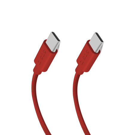 Kabel SBS TECABLETISSUETCCR USB-C na USB-C 1,5 m 60W opletený - červený