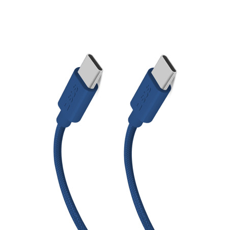 Kabel SBS TECABLETISSUETCCB USB-C na USB-C 1,5 m 60W opletený - modrý
