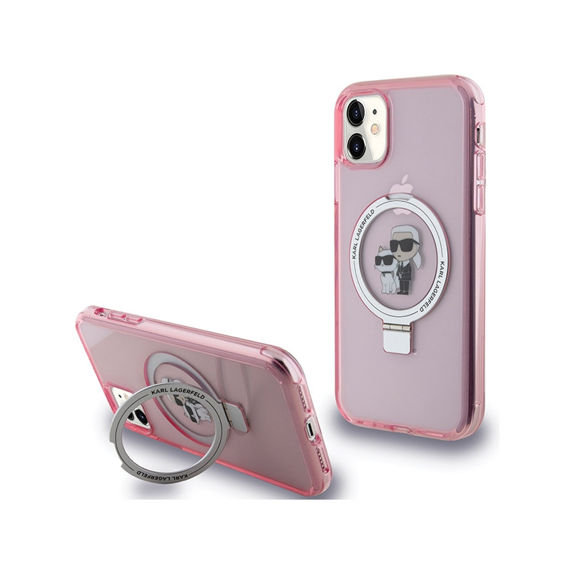 Kryt Karl Lagerfeld RING STAND Karl&Choupette pro iPhone 11 / XR - růžový