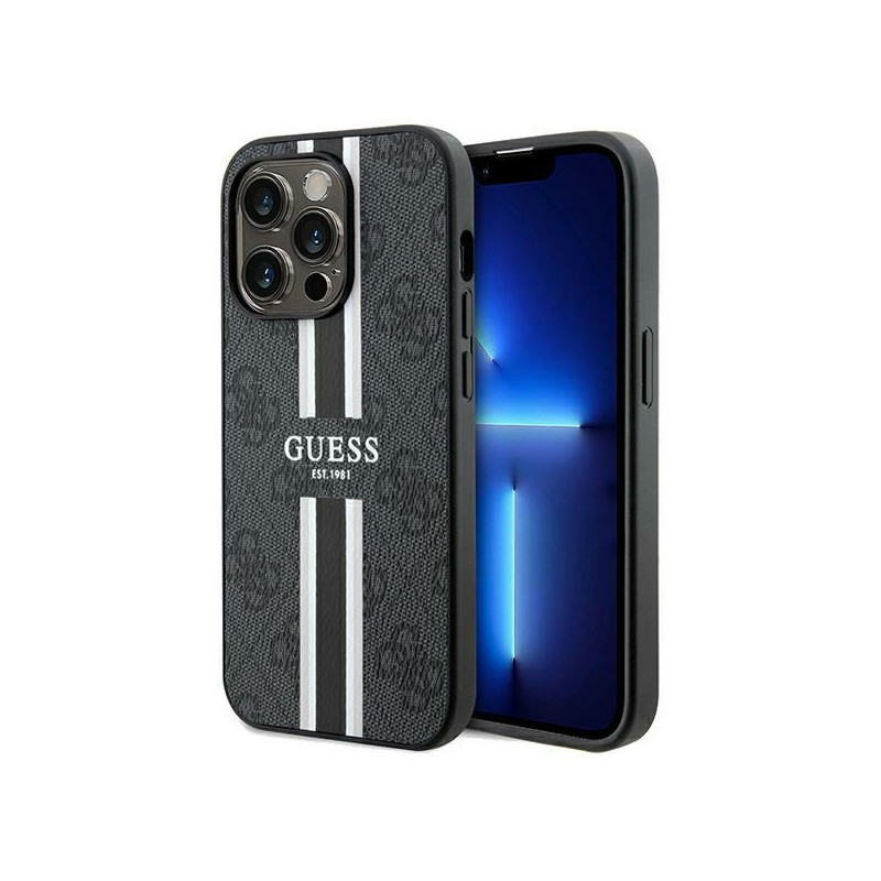 Kryt Guess 4G PRINTED STRIPES pro iPhone 15 Pro Max - černý