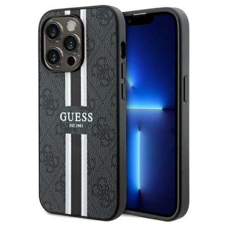 Kryt Guess 4G Printed Stripes MagSafe iPhone 15 Pro Max černý