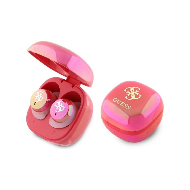Guess Bluetooth headphones GUTWSJ144ESF TWS + docking station fuchsia/fuschia Iridescent 4G Printed Logo