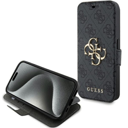 Kryt Guess 4G METAL LOGO pro iPhone 15 Pro - šedý