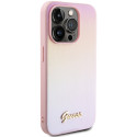 Pouzdro Guess Saffiano Iridescent Script iPhone 14 Pro – růžové