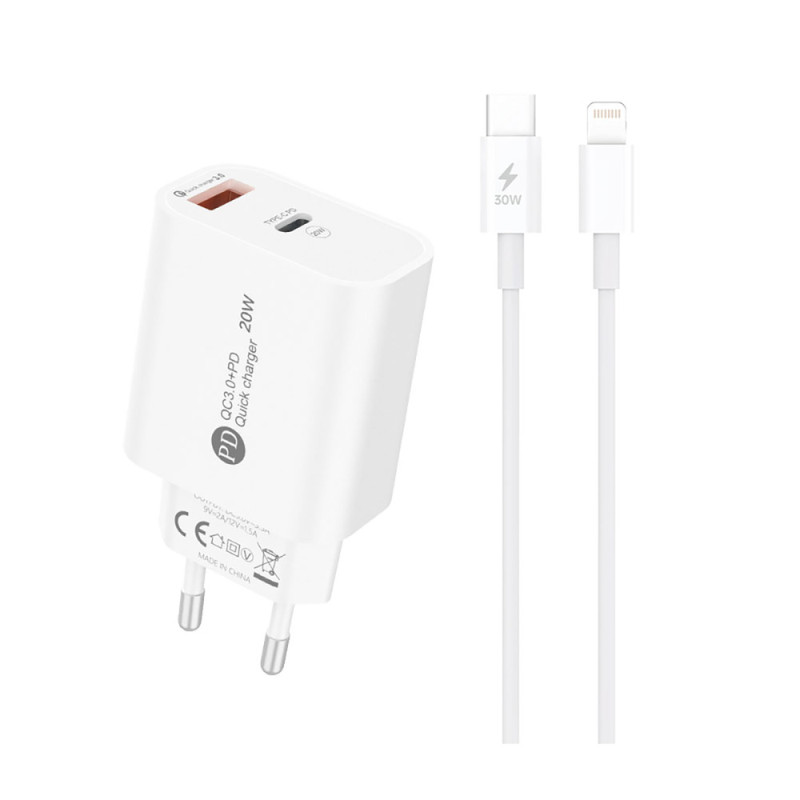 Nabíječka do sítě A6MaxL 20W USB-A USB-C s kabelem USB-C na Lightning 1 m - bílá