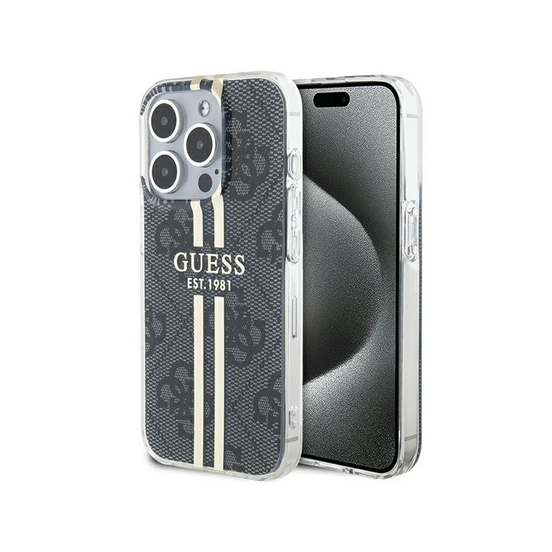 Kryt Guess IML 4G Gold Stripe pro iPhone 15 Pro - black
