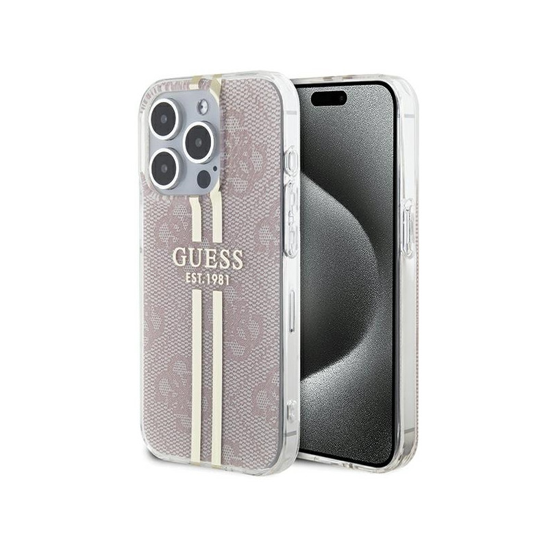 Kryt GUESS IML 4G Gold Stripe pro iPhone 15 Pro - růžová