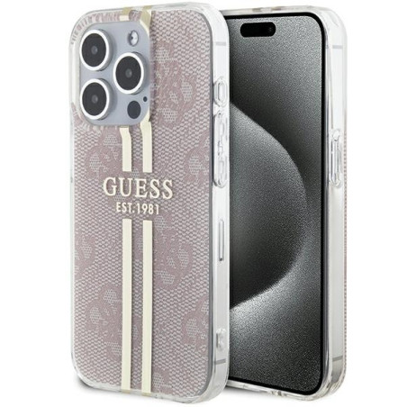 Kryt GUESS IML 4G Gold Stripe iPhone 15 Pro – růžová