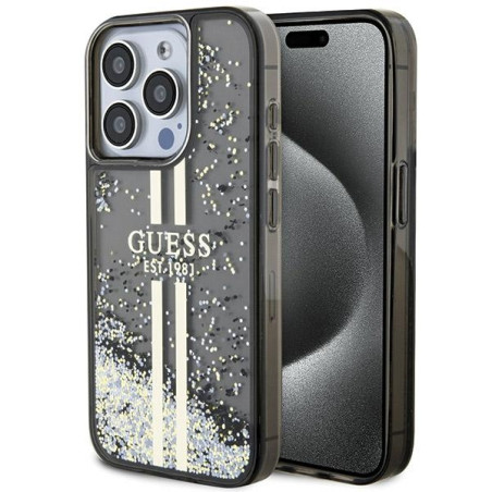 Kryt Guess LIQUID GLITTER GOLD STRIPES iPhone 15 Pro - black