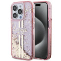 Kryt Guess Liquid Glitter Gold Stripes iPhone 15 Pro - pink