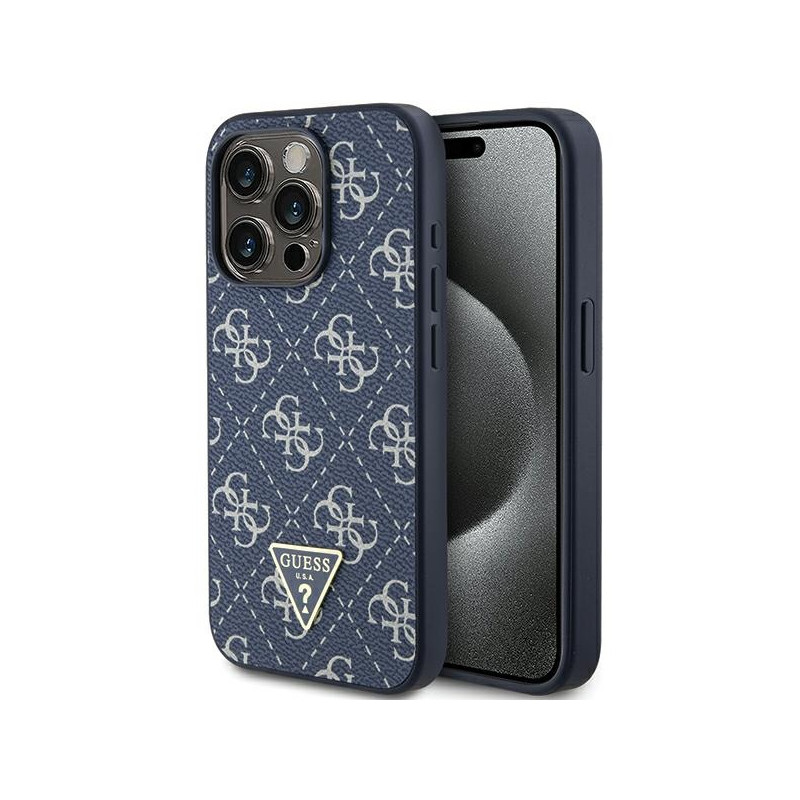 Kryt Guess 4G TRIANGLE METAL logo pro iPhone 15 Pro - modrý