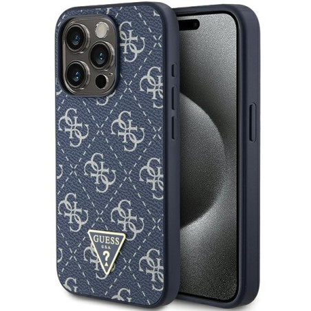 Kryt Guess 4G TRIANGLE METAL logo pro iPhone 15 Pro - modrý