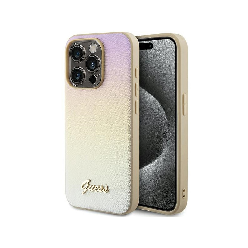 Kryt Guess SAFFIANO IRIDESCENT SCRIPT pro iPhone 15 Pro - zlatá