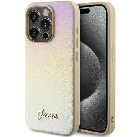 Kryt Guess SAFFIANO IRIDESCENT SCRIPT pro iPhone 15 Pro - zlatá