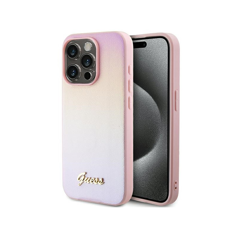Kryt Guess SAFFIANO IRIDESCENT SCRIPT pro iPhone 15 Pro - pink