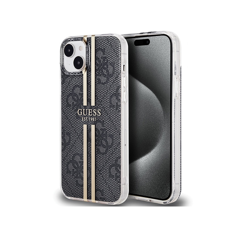 Kryt Guess IML 4G Gold Stripe pro iPhone 15 Plus / 14 Plus - black