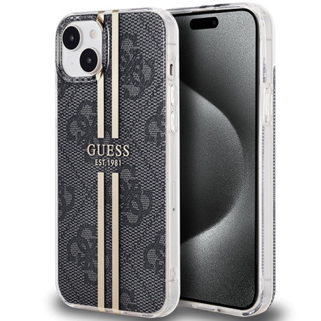 Kryt Guess IML 4G Gold Stripe pro iPhone 15 Plus - black