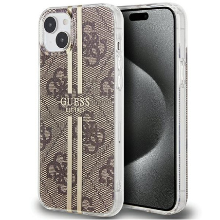 Kryt Guess IML 4G Gold Stripe pro iPhone 15 Plus - hnědý