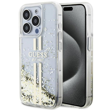 Kryt Guess LIQUID GLITTER GOLD STRIPES pro iPhone 15 Pro Max