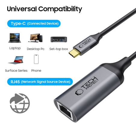 Adaptér Tech-Protect UltraBoost USB-C na Ethernet RJ45 1000Mbps - černý