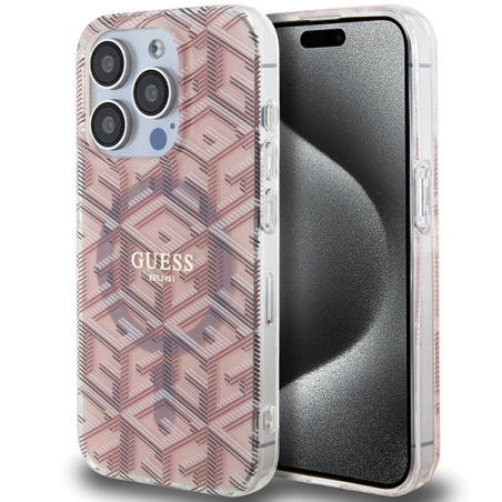 GUESS IML GCUBE MagSafe kryt pro iPhone 15 Pro růžový
