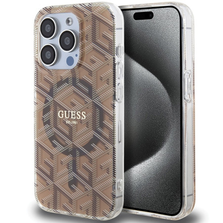 Kryt Guess IML GCUBE pro iPhone 15 Pro - hnědý