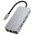 Hub Tech-Protect HB05 9v1 USB-C + USB2.0 + USB3.0 + HDMI 4K 60HZ + SD / TF + PD100W + RJ45 - šedý