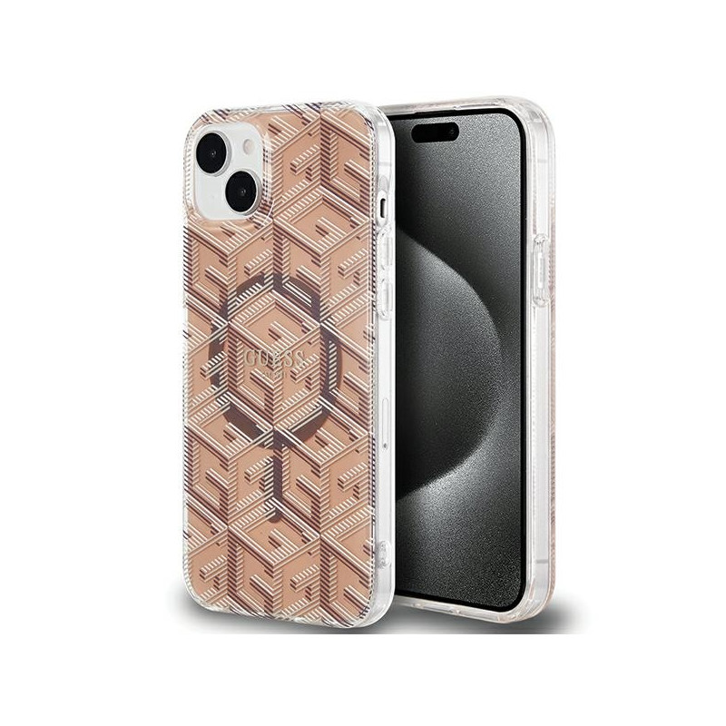 Kryt GUESS IML GCube MagSafe pro iPhone 15 Plus / 14 Plus - hnědý