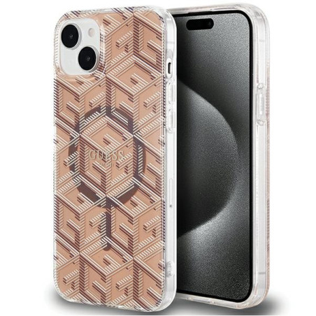 Kryt GUESS IML GCube MagSafe pro iPhone 15 Plus - hnědý