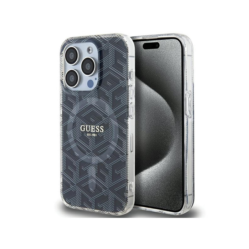 Kryt Guess IML GCUBE MagSafe pro iPhone 15 Pro Max - černý