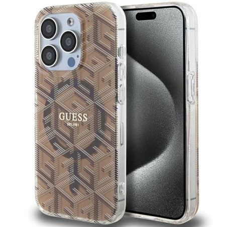 Kryt Guess IML GCube MagSafe pro iPhone 15 Pro Max - hnědá