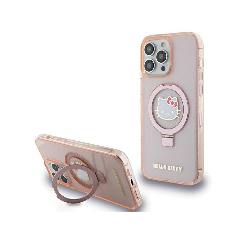 Stojánek Hello Kitty pro iPhone 15 Pro Max - růžový glitrový