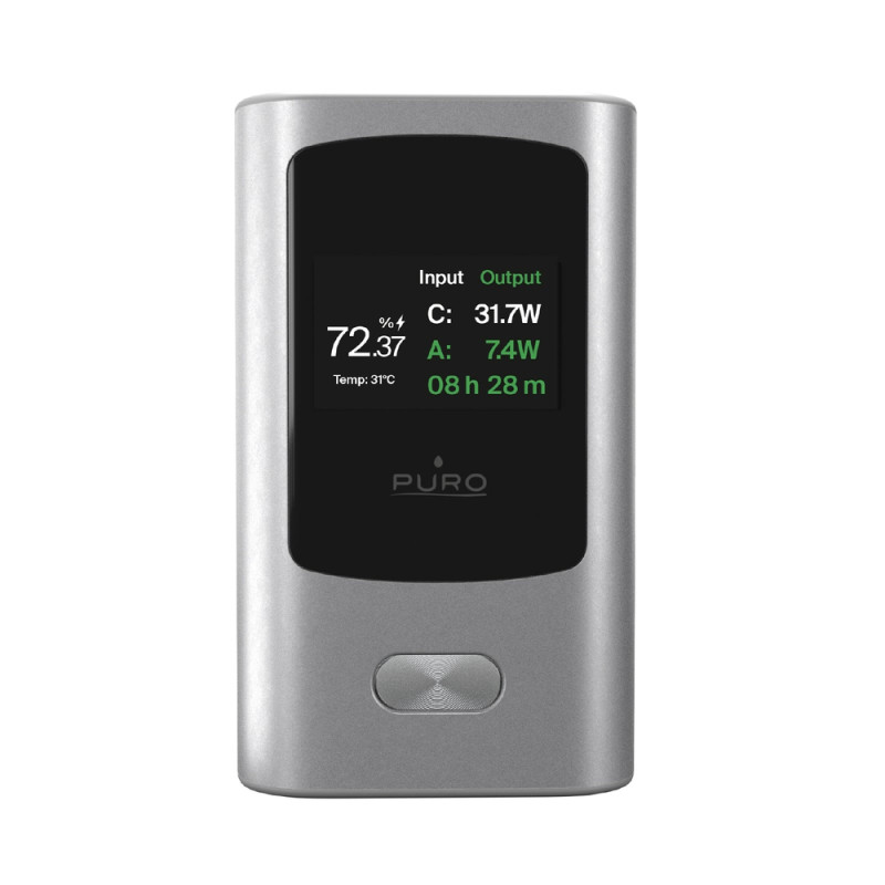 Powerbanka Puro 45W 10000mAh USB-A USB-C s displejem - šedá